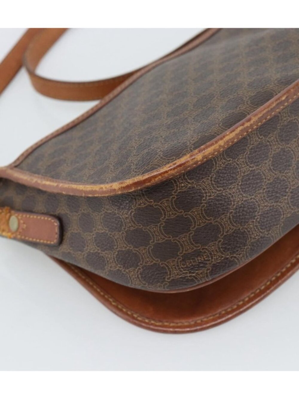 CELINE Macadam Canvas Shoulder Bag PVC Leather Brown Gold - Picture 12 of 16